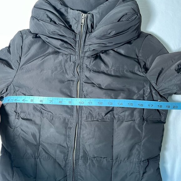 Zara Slim Fitted Down Fill Long Jacket Coat Collar Knee Length Black Size M - Picture 4 of 13